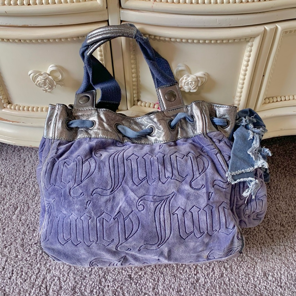 Y2K Juicy Couture Blue Velour Daydreamer Bag - Picture 4 of 7